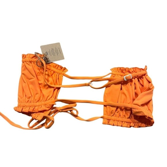 Toast Swim X Free People Signature Ruffle Bandeau Bikini Top Nectarine Orange XS - Picture 2 of 5